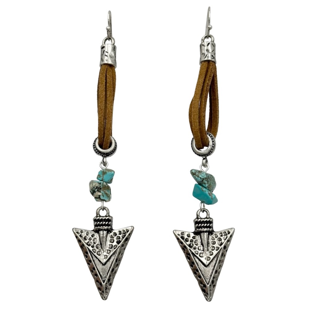 Arrowhead Charm Faux Suede Long Dangle Earrings